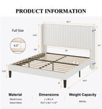 SHA CERLIN Full Size Velvet Bed Frame, White Upholstered Platform with Tufted Wingback Headboard, Easy Assembly, No Box Spring Needed