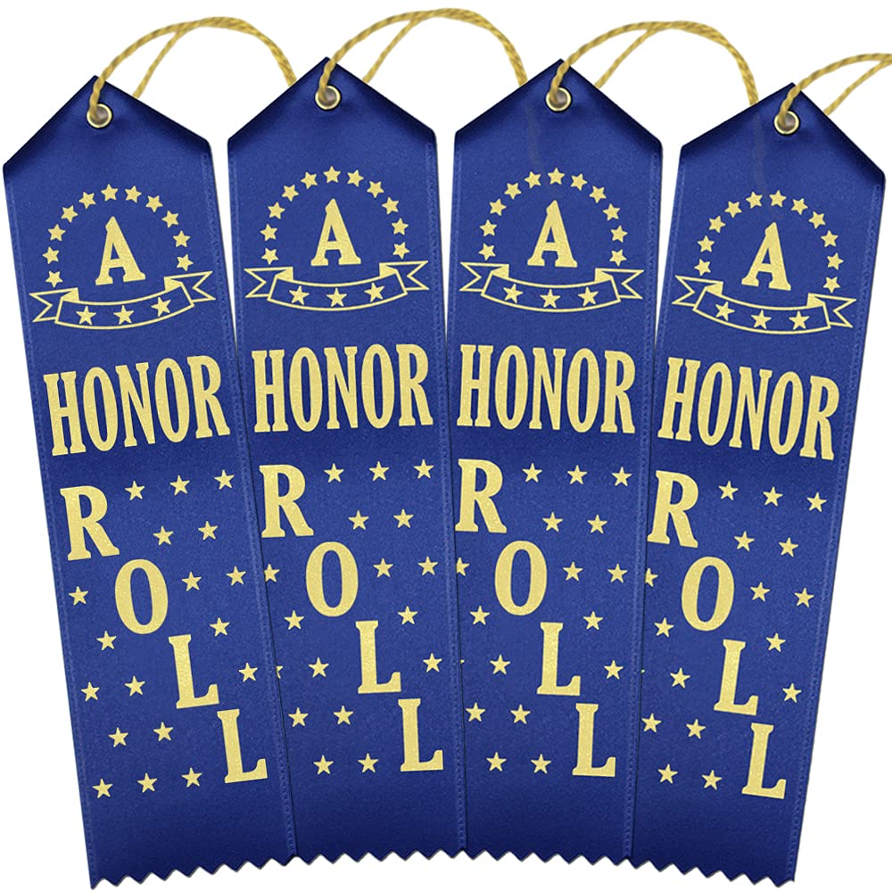 Ribbonsnow 'A' Honor Roll Award Ribbons - 100 Blue Ribbons With Card & String