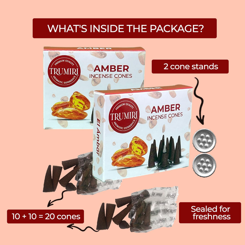 Amber Incense Cones - Total 20 Cone Incense - Dual Pack Of 10 Insence Cones - Incense Cones Scented - Cone Incense Scents - Inse