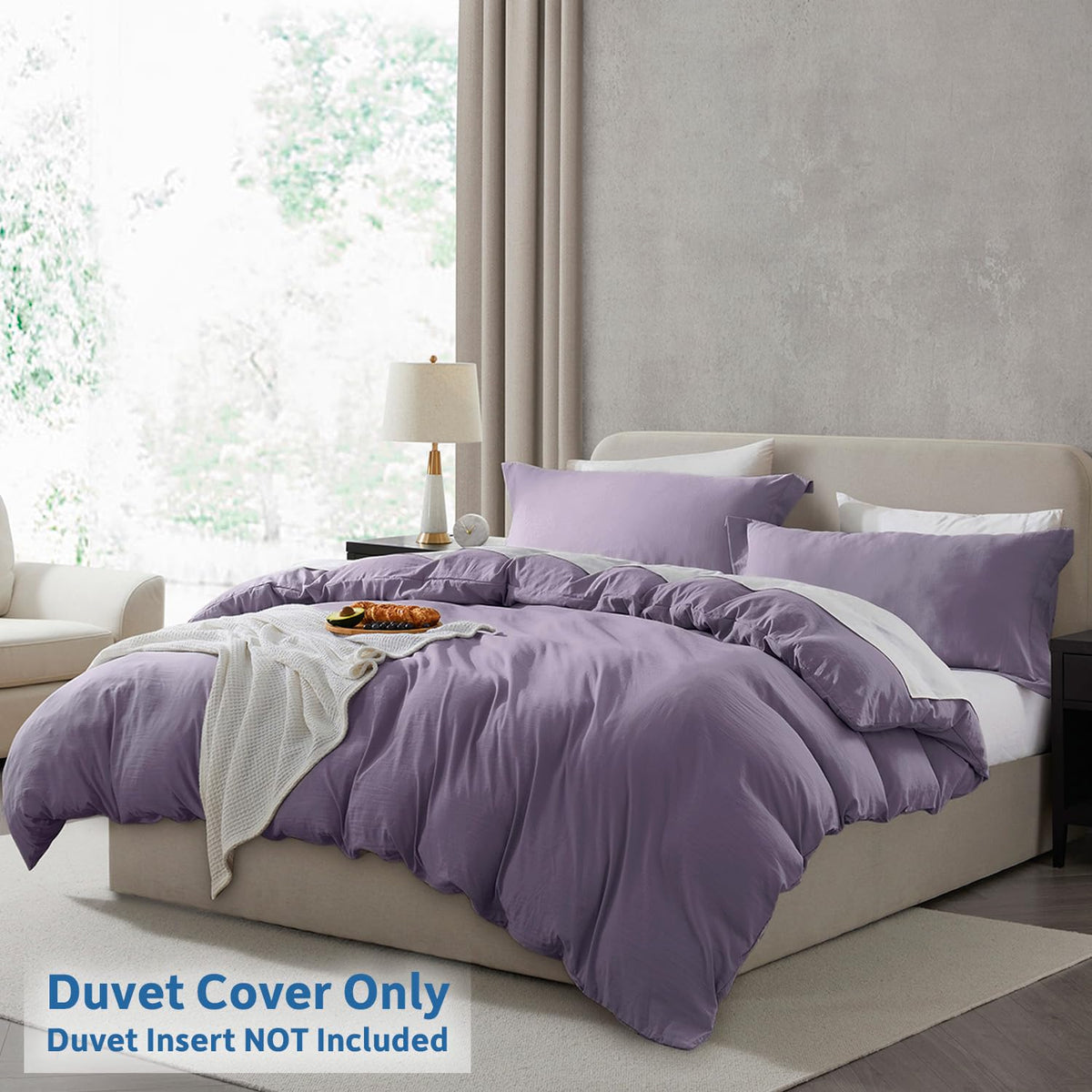 Nestl Grayish Purple Duvet Cover Queen Size - Soft Prewashed Queen Duvet Cover Set, 3 Piece, With Zipper Closure, 1 Duvet Cover 90X90 Inches And 2 Pillow Shams - No Comforter