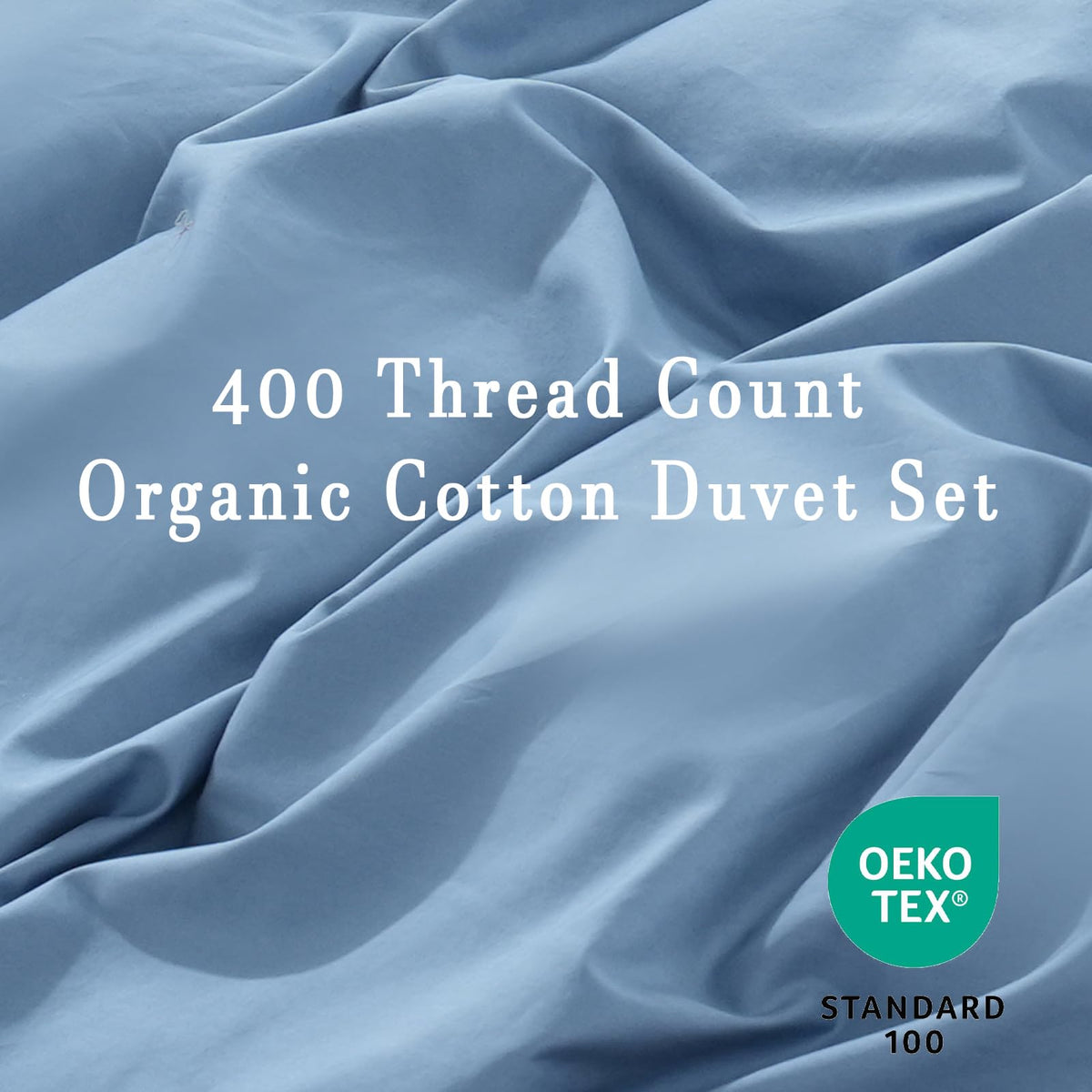 Overket Organic Cotton Duvet Cover Set - 400 Thread Count, King Size, Dusty Blue, Soft & Breathable 3 Piece Bedding Set