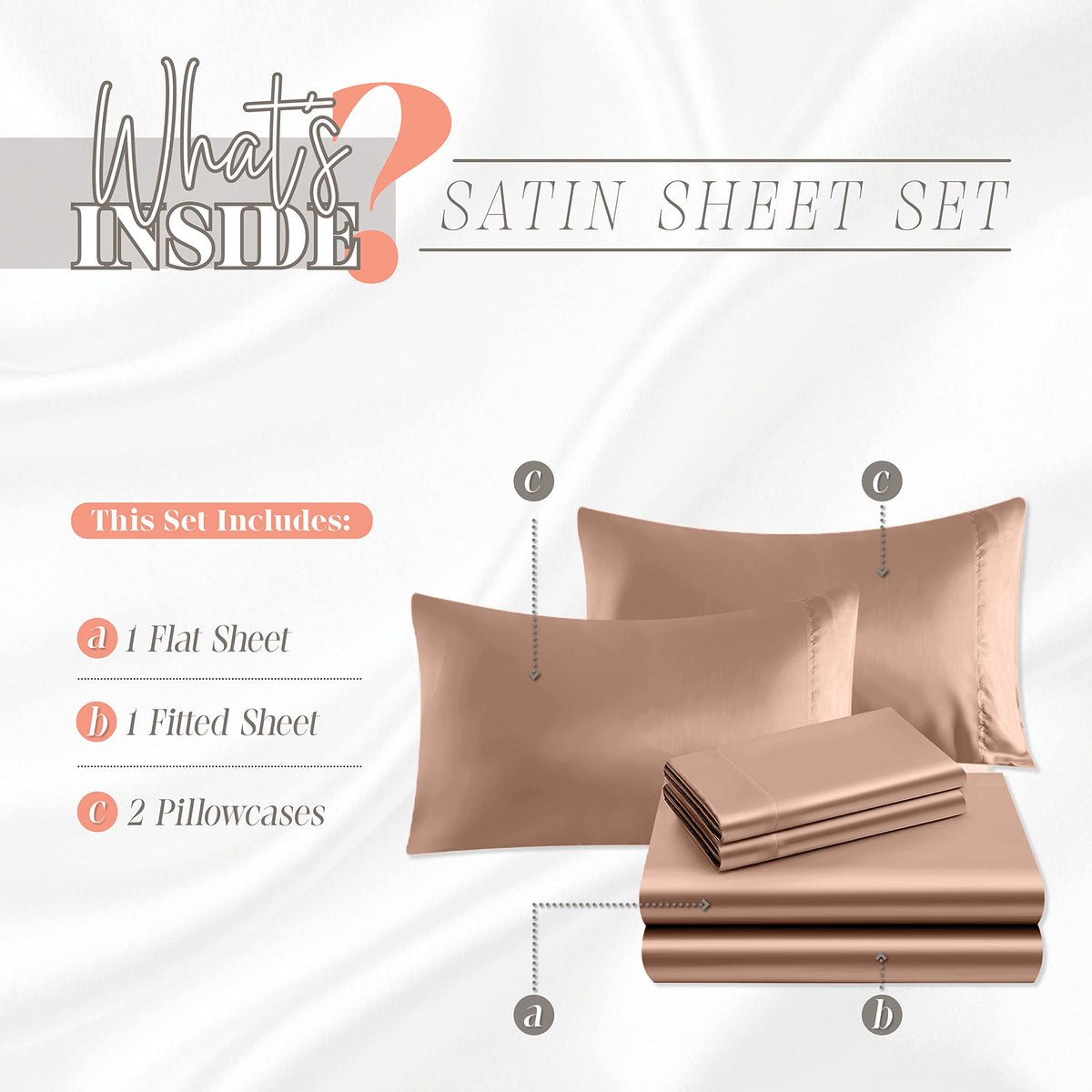 Elegant Comfort Luxurious 4-Piece Silky Satin Sheet Set, Skin And Hair Friendly, Wrinkle, Fade, Stain Resistant With Deep Pockets Fitted Sheet, Cooling Soft Satin Sheet Set, King, Dusty Rose