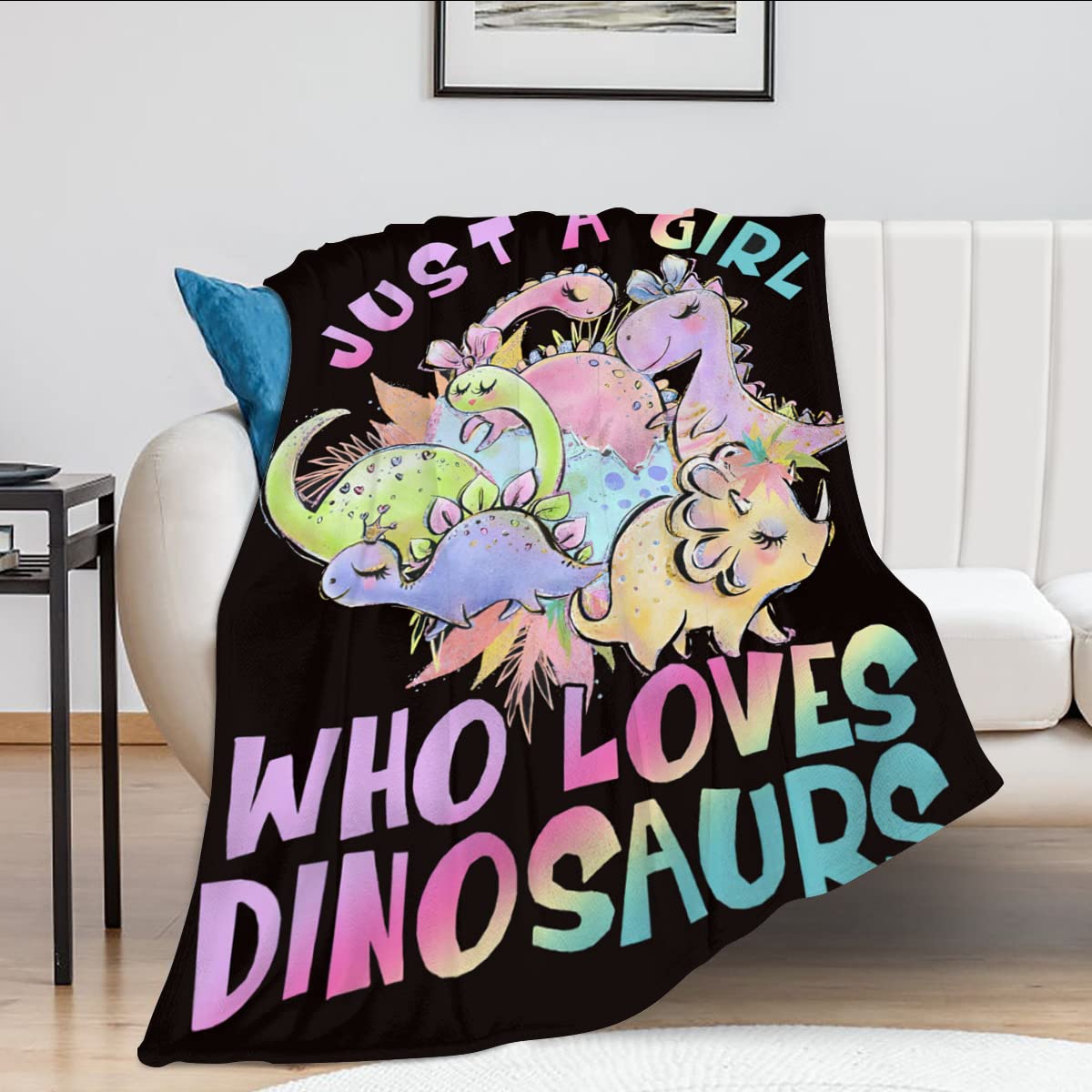 Just A Girl Who Loves Dinosaurs Blanket Cute Dinosaurs Decor Throw Blanket Gifts For Girls Super Warm Soft Plush Lightweight Fle