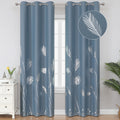 Estelar Textiler Stone Blue Blackout Curtains For Living Room,Room Darkening Curtains With Silver Palm Tree Pattern, Light Block