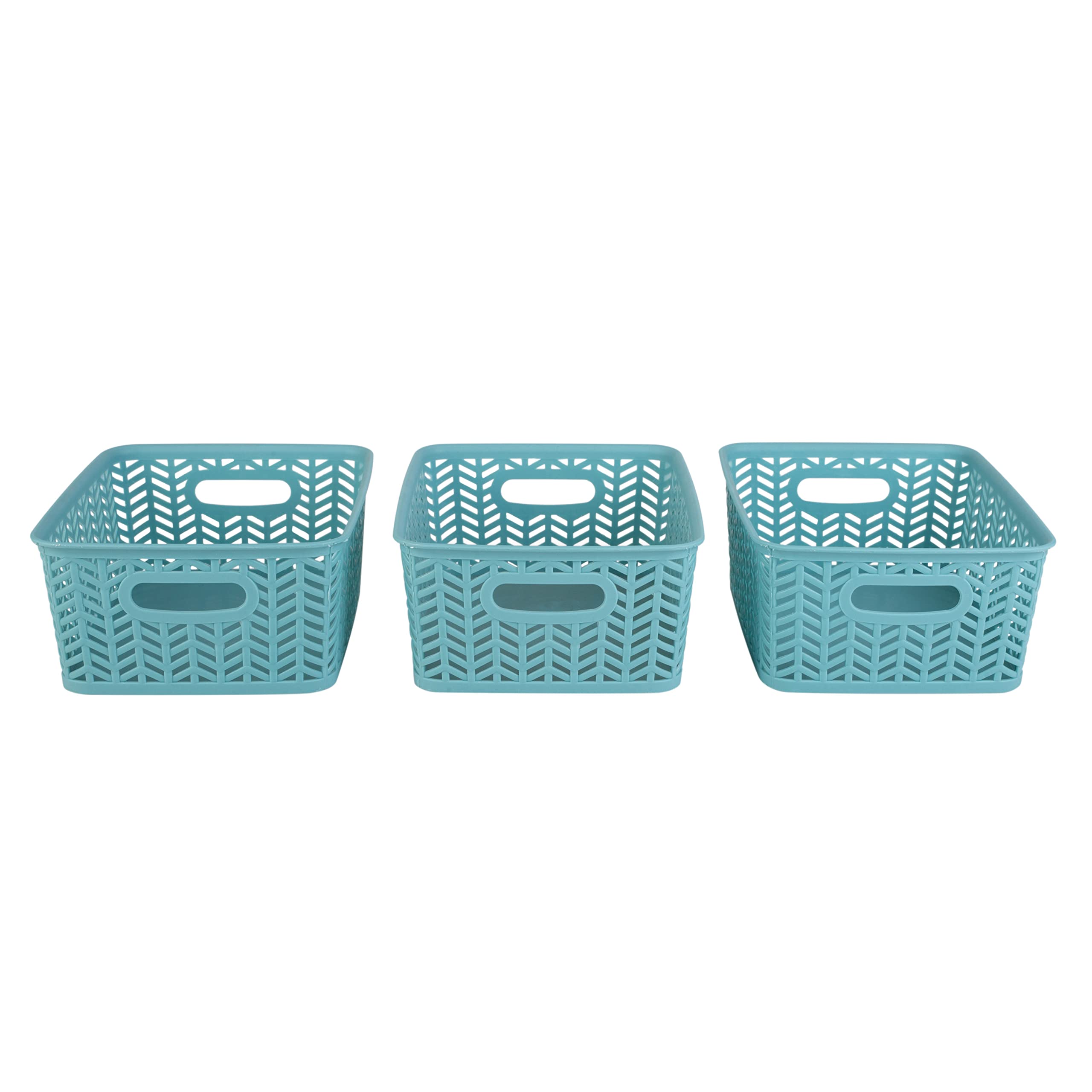 Simplify 25173-WHT-3PK Herringbone Storage Basket, Small, White, 3 Count