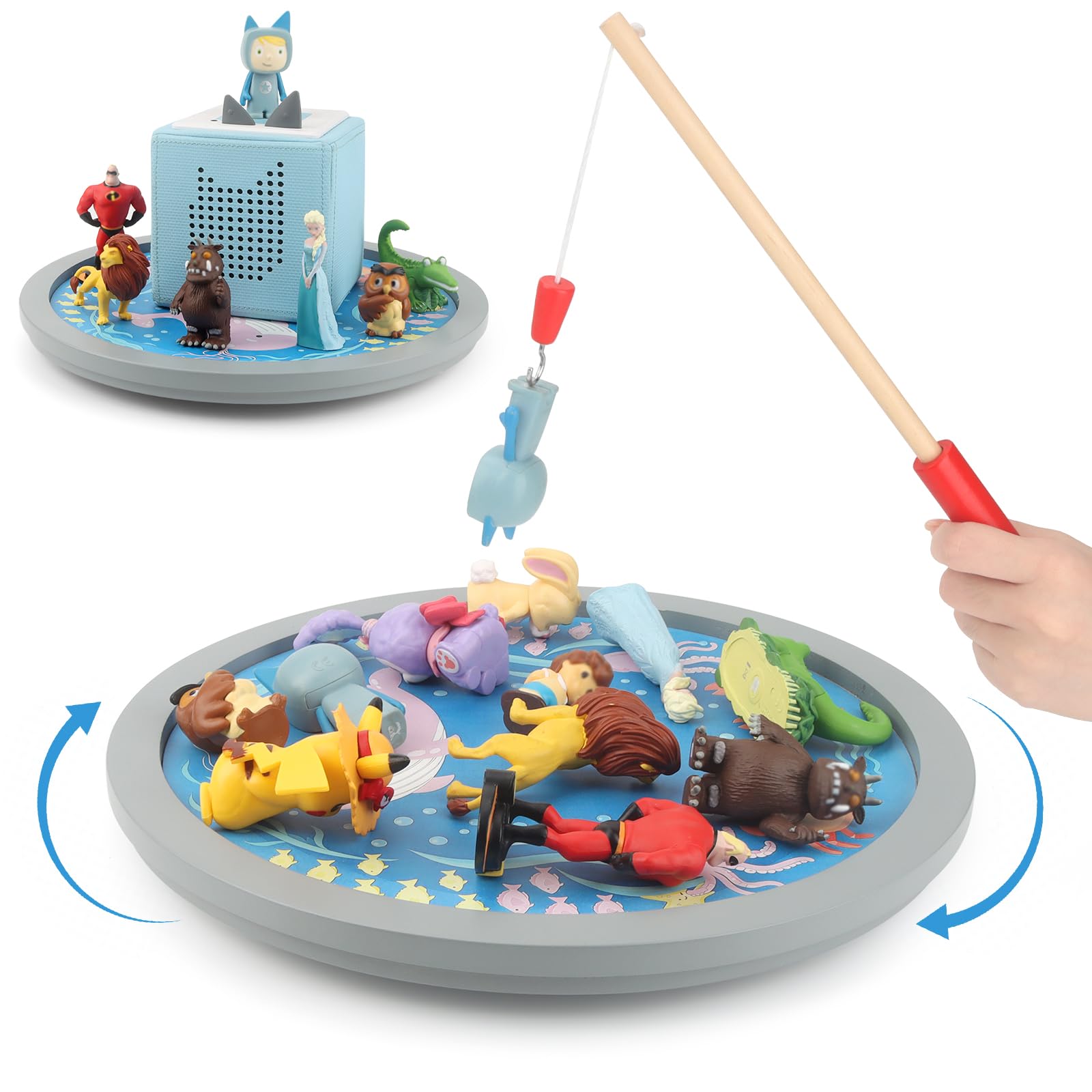 RZYLKA 360 Round Turntable for Tonies Figures Storage, Fun Fishing Game with Magnetic Hook to Catch    for Tonies Characters, Oc