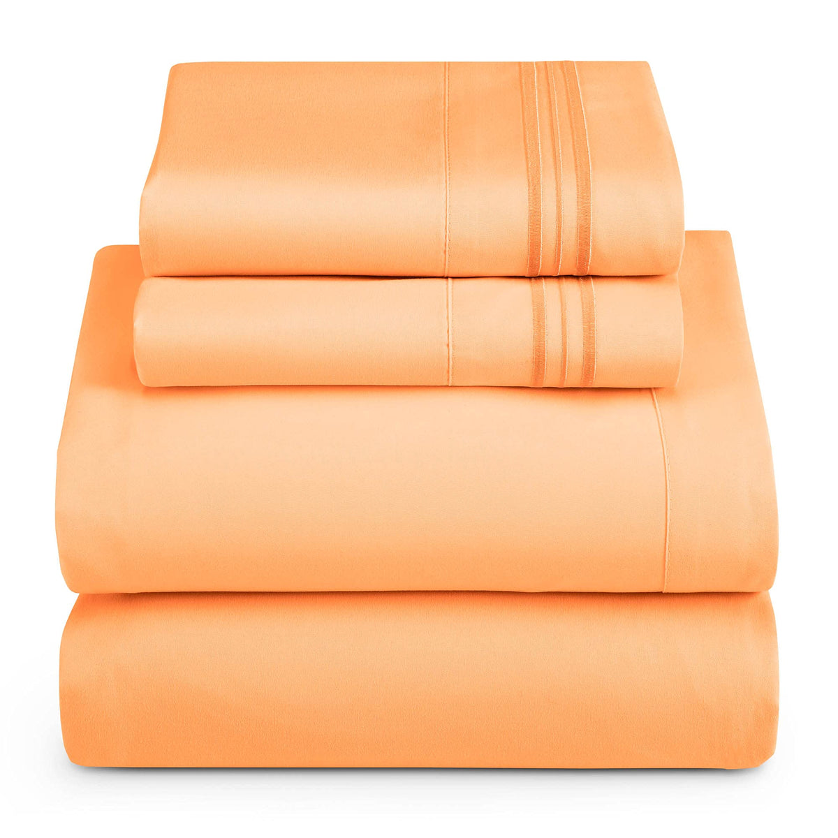 Hearth & Harbor Full Xl Size Sheets - 4 Piece Bed Sheet Set, Hotel Luxury Double Brushed Bed Sheets - Extra Soft Bedding Sheets & Pillowcases, Full Xl, Apricot Orange
