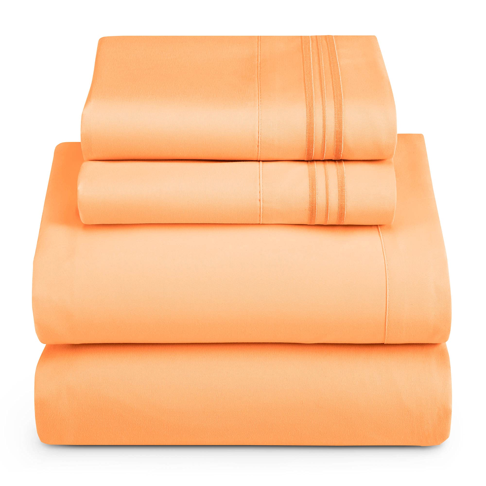 Hearth & Harbor Full Size Sheets - 4 Piece Bed Sheet Set, Hotel Luxury Double Brushed Bed Sheets - Extra Soft Bedding Sheets & Pillowcases, Full, Apricot Orange