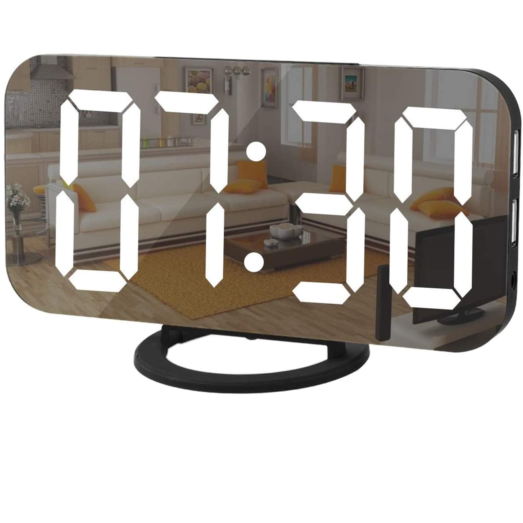 SZELAM Digital Clock Large Display, LED Alarm Electric Clocks Mirror Surface for Makeup with Diming Mode, 3 Levels Brightness, D