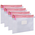 Zipper Pouch, Wisdompro 4 Packs Durable Letter Size Waterproof Mesh File Bag, Document Organizer - Pink