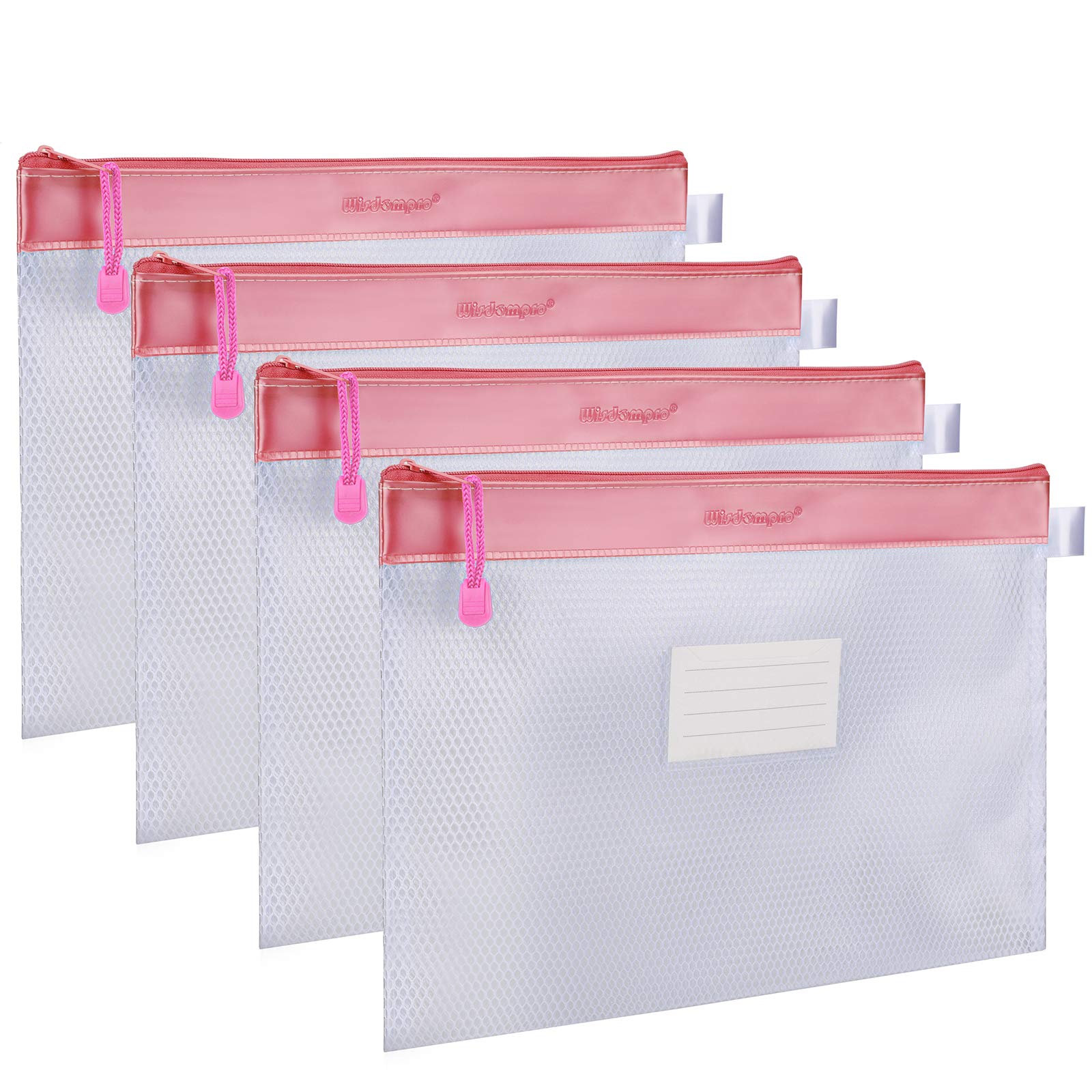 Zipper Pouch, Wisdompro 4 Packs Durable Letter Size Waterproof Mesh File Bag, Document Organizer - Pink