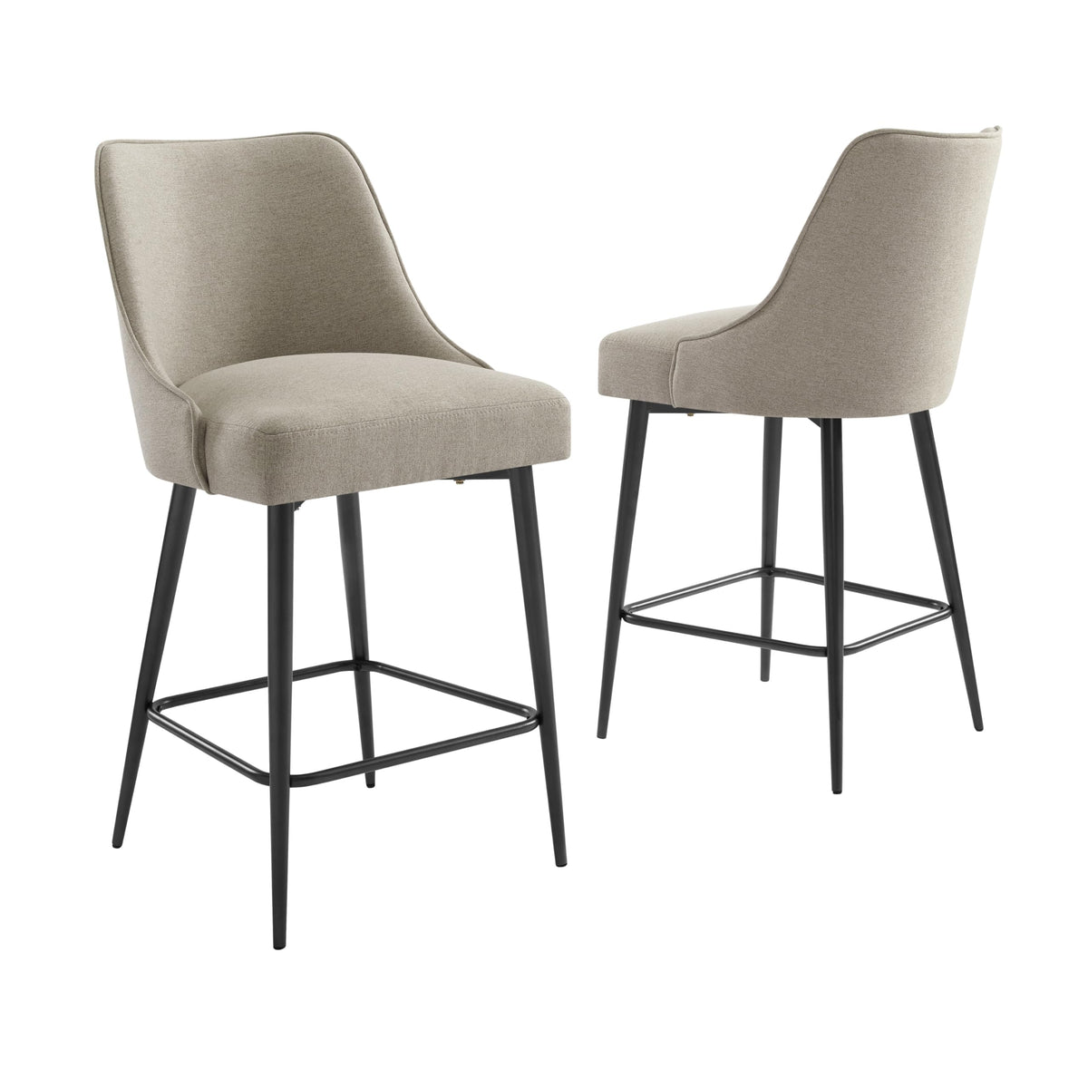 Steve Silver Co Olson Counter Chair, Set of 2 Chairs, Modern Style, Mid-Century Design, Khaki Fabric, Iron Legs, Dining Room/Area, Kitchen, Upholstered Fabric, 21" D x 19" W x 38" H, Khaki