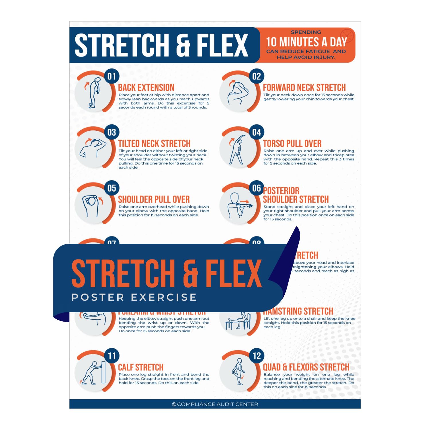 Stretch & Flex Poster Exercise For Workplace Guide Employees Employers (Pack 1)
