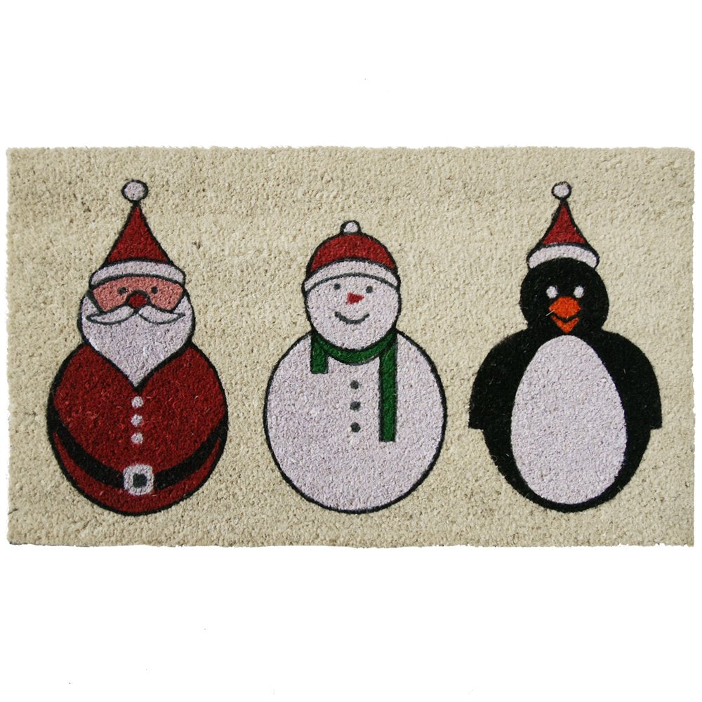 Rubber-Cal Santa, Snowman and a Penguin Holiday Doormats Christmas Mats, 18 x 30-Inch