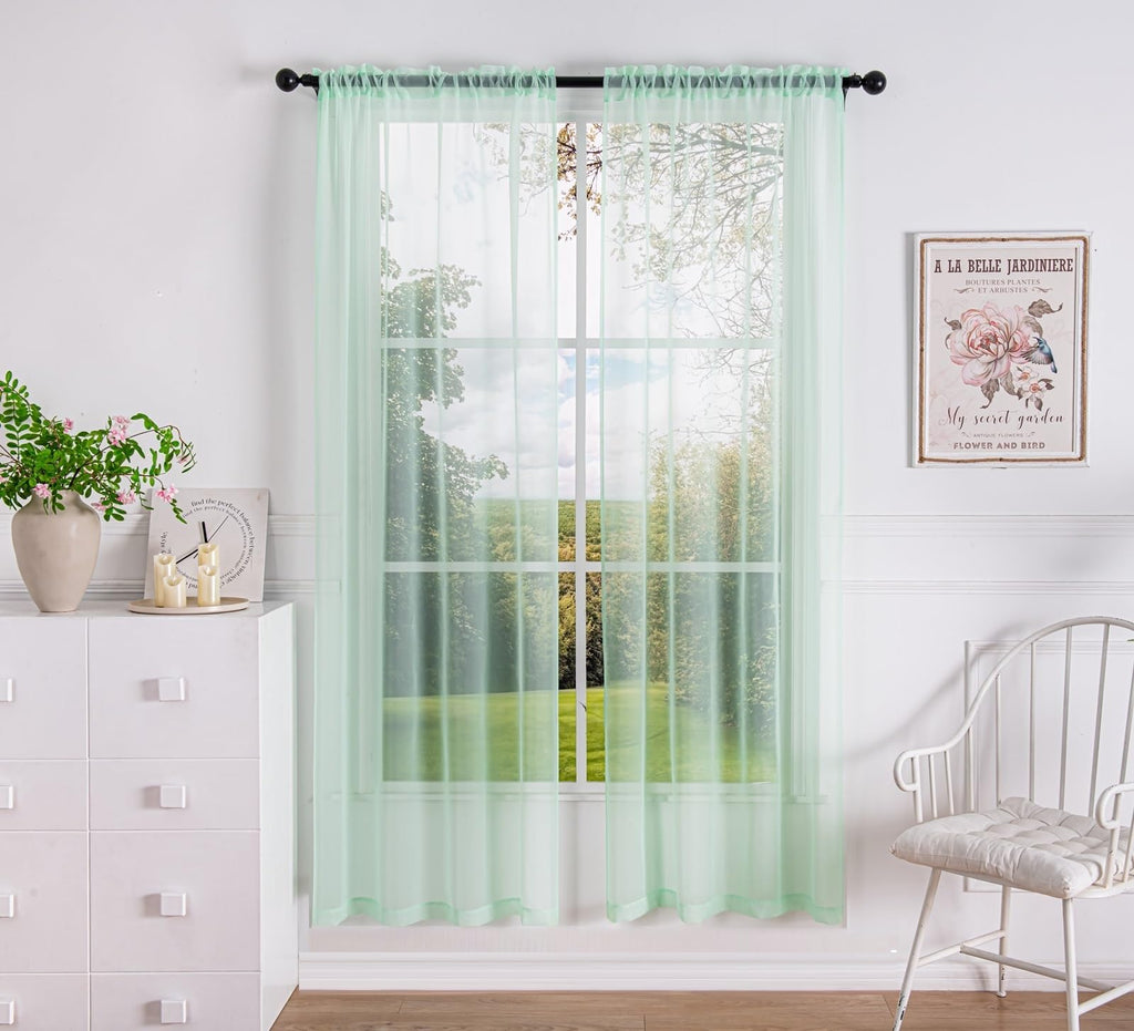 Pi Sheer Curtain 108 Inches Long,Light Window Drapery Soft Airy Voile With Rod Pocket For Living Room/Bedroom/Patio Door/Sliding Glass Door 2 Panels(W42Xl108,Mint Green)