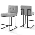 Modway Privy Stainless Steel Upholstered Fabric Counter Stool Set Of 2, Black Light Gray