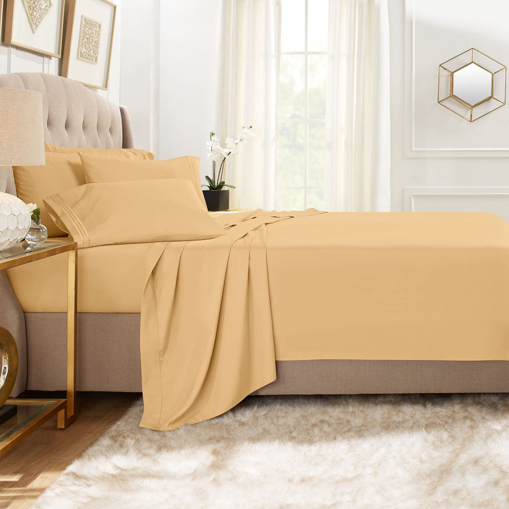 Clara Clark Twin Xl Sheets, 5 Piece Set - Hotel Luxury Sheets For Twin Xl Size Bed, Super Soft Bedding Sheets & Pillowcases, Twin Xl Size Sheets, Camel Gold