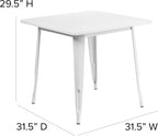 Commercial Grade 31.5 Square White Metal Indoor-Outdoor Table Set with 4 Stack Chairs