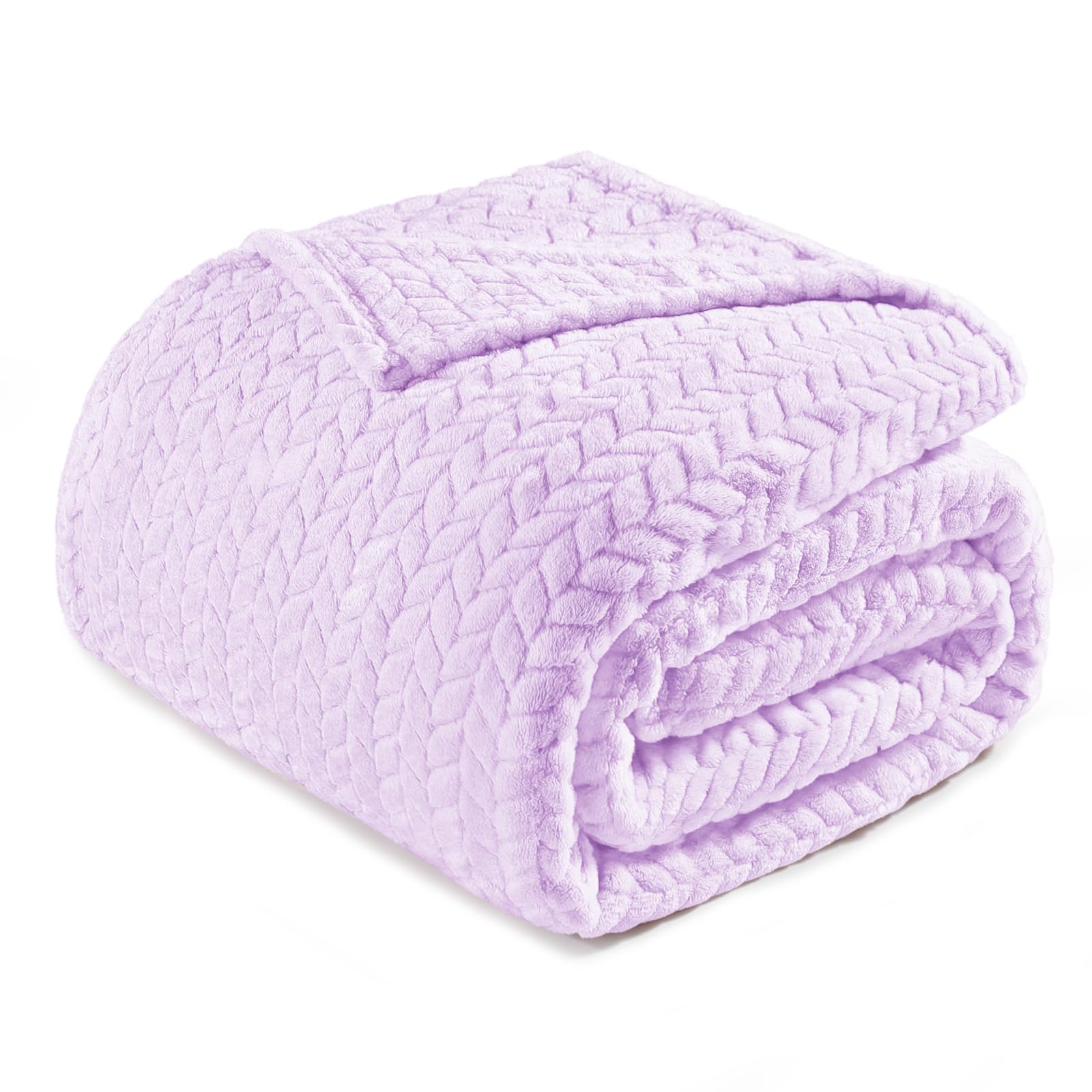 Exclusivo Mezcla Lilac Purple Fleece King Size Blanket For Bed, 90X104 Inches Soft Cozy 3D Decorative Jacquard Flannel Blankets,