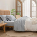 BESTOUCH Sheet Set 100% Washed Cotton Linen Feel Super Soft Comfortable Chic Lightweight 4 Pcs Home Bedding Set Solid Cornflower