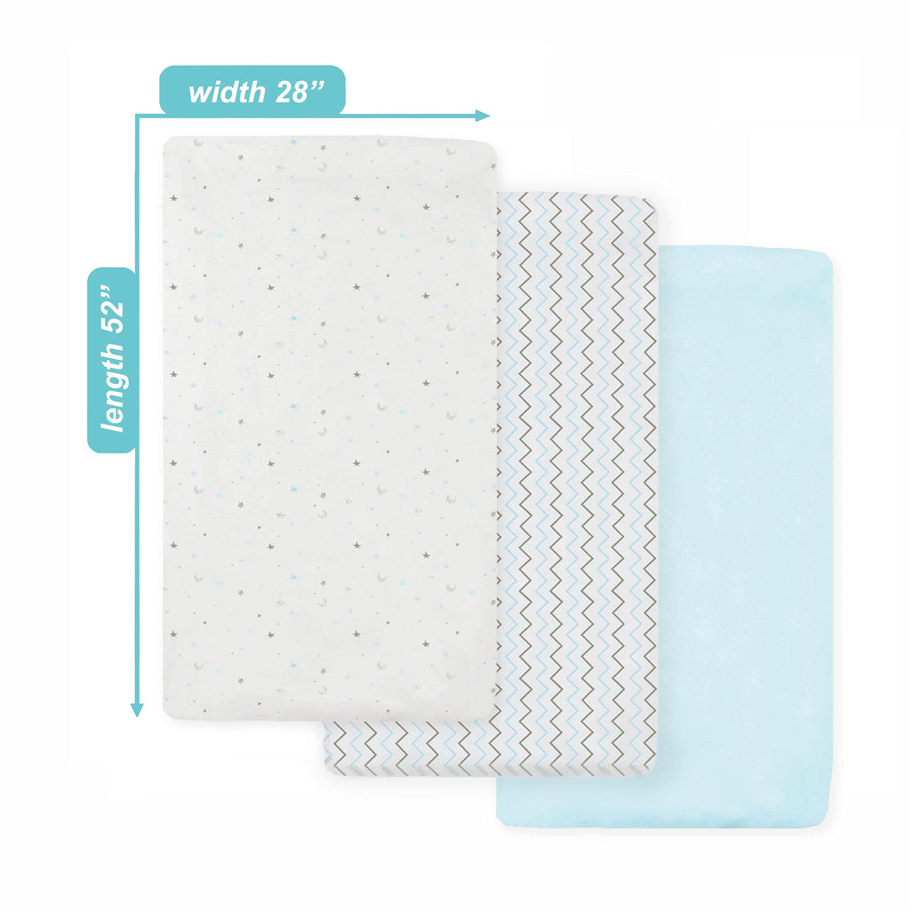American Baby Company 3 Pack Fitted Crib Sheets 28'' X 52'', Soft Breathable Neutral 100% Cotton Jersey Sheet, Blue Star/Zigzag,