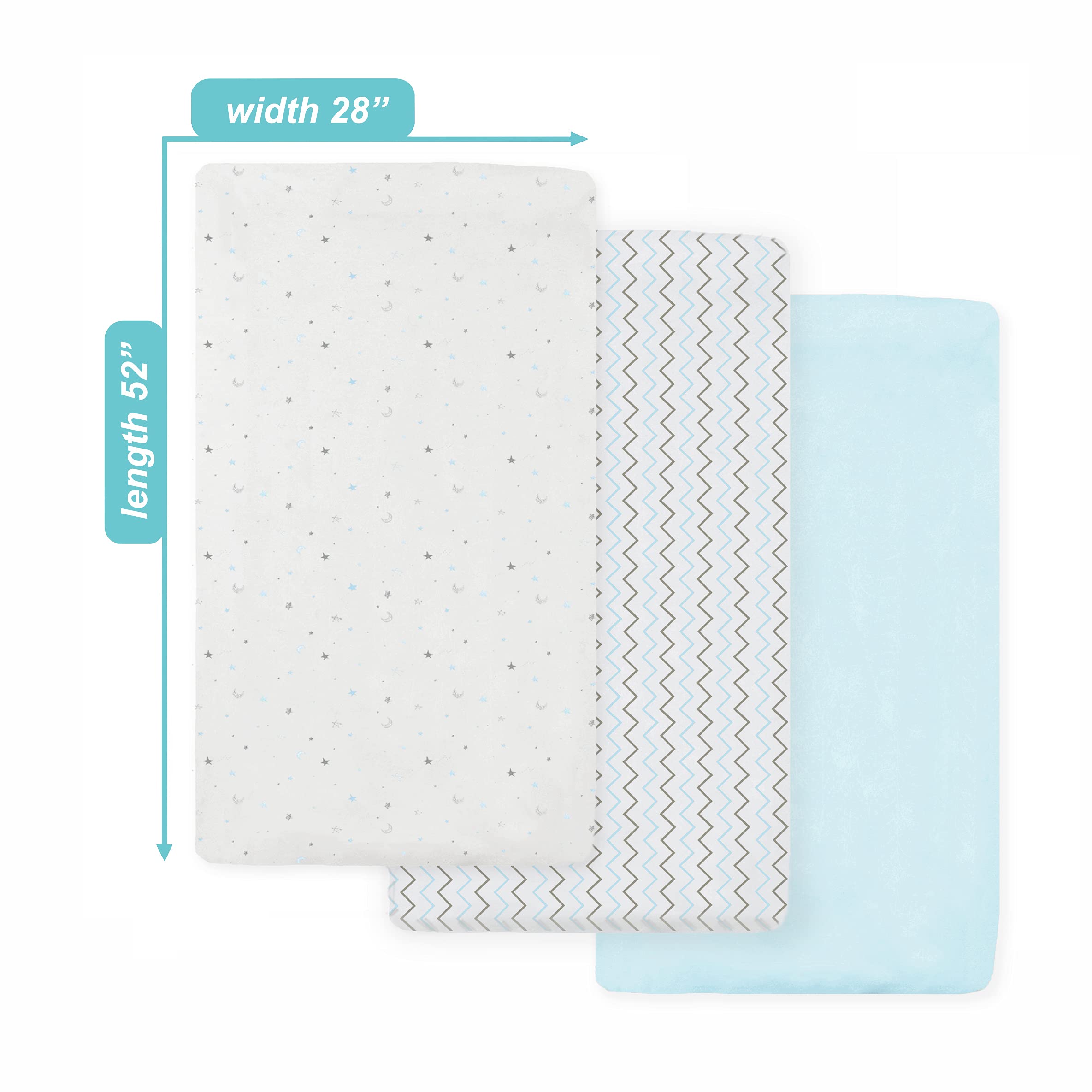 American Baby Company 3 Pack Fitted Crib Sheets 28'' X 52'', Soft Breathable Neutral 100% Cotton Jersey Sheet, Blue Star/Zigzag,