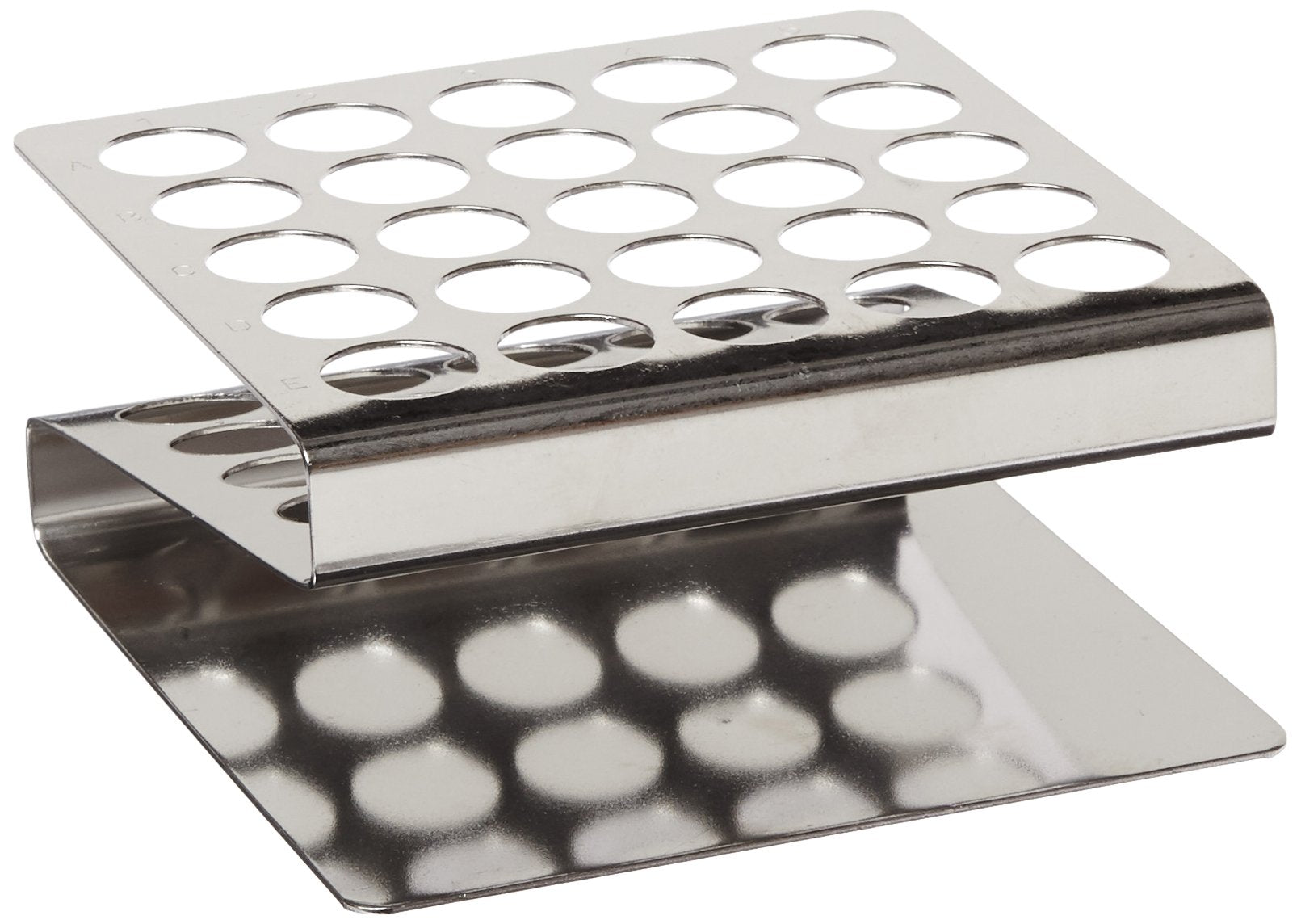 Globe Scientific 457200 Stainless Steel Z Shape Tube Rack, 16/17mm Tubes, 25-Place