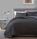 Chezmoi Collection Thea 3-Piece Geometric Quatrefoil Pattern Oversized Bedspread Quilt Set (King, Dark Gray)