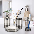 Nu Steel (Set Of 4 Triune Bath Accessory Set In 3-Tone Shiny Gray Stainless Steel For Bathrooms & Vanity Spaces