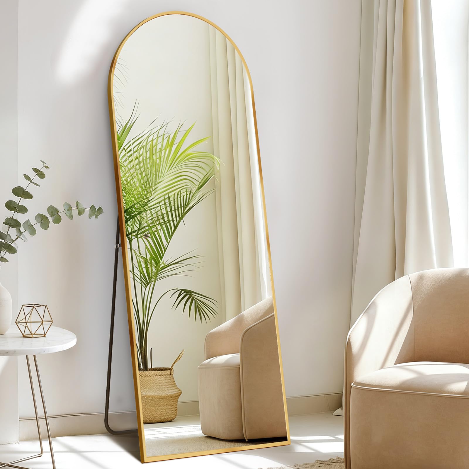 DUMOS Arched Full Length Mirror with Stand Floor Standing Aluminum Frame for Bedroom Body Hanging Leaning Modern Simple Home Dec