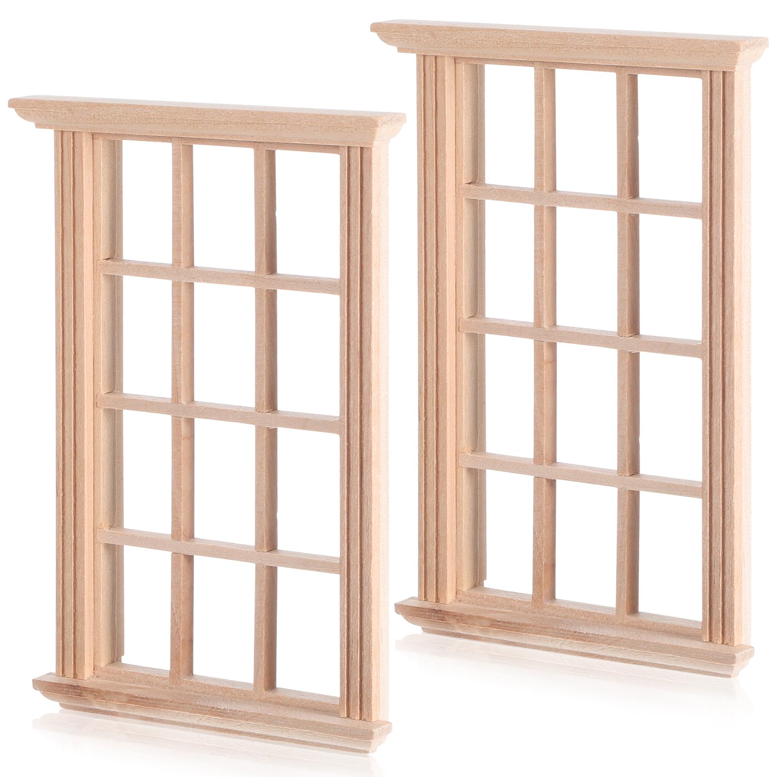 JOINPAYA 2 Pcs Dollhouse Windows Frames: 1: 12 Scale Miniature Wood Windows 12- pane Window Furniture Model for Dolls Houses Dec