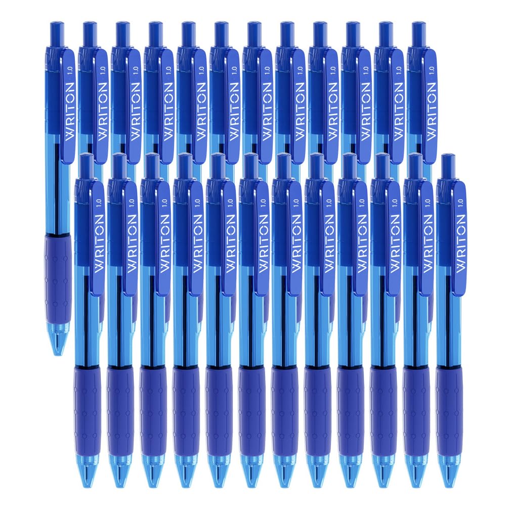 Writon Retractable Ballpoint Pens, Comfort Grip, 1.0Mm Medium Point, Blue Ink, 24 Pack