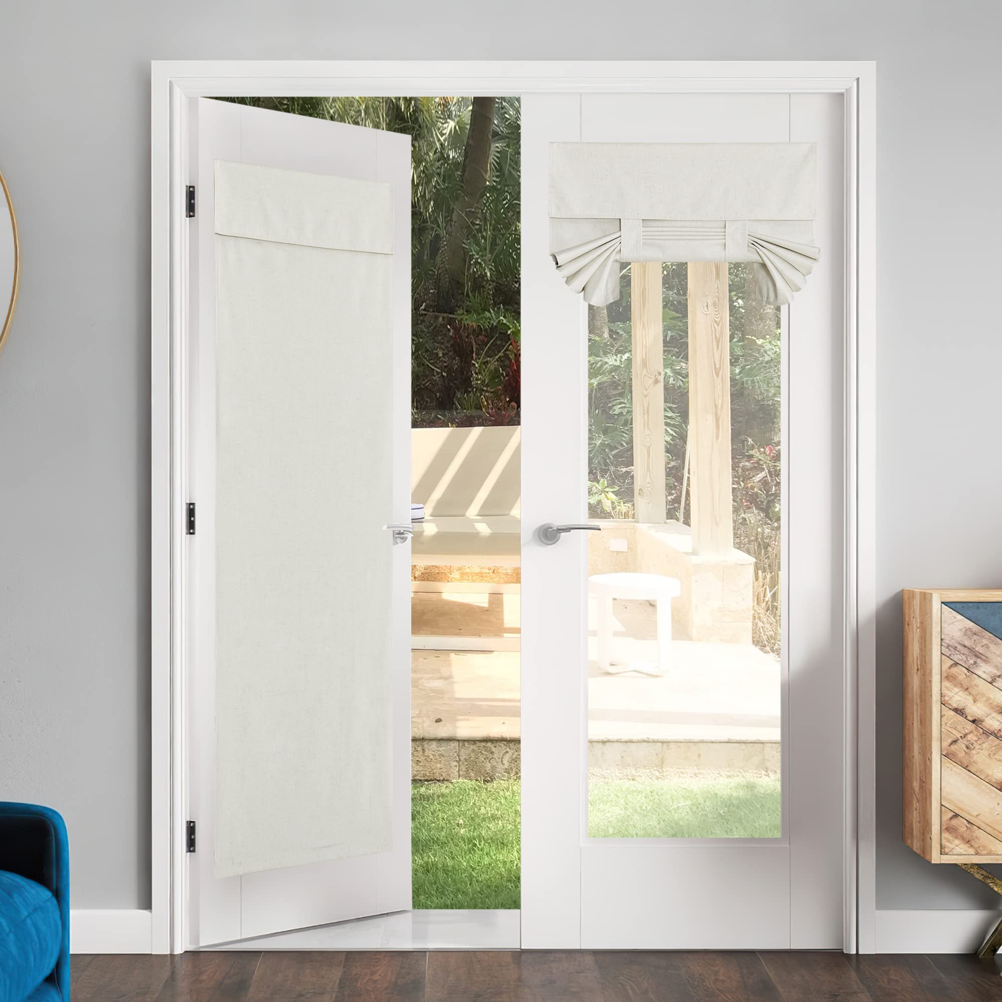 Nicetown French Door Curtain For Doorway, 100% Blackout Linen Door Window Shade For Office/Bathroom Thermal Insulated Tie Up Curtain For Sliding Glass Door, 36' Wide X 72' Long, Off White, 1 Panel