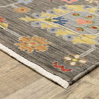 HomeRoots 509337 10 x 13 ft. Gray Charcoal Yellow Blue Rust Red Pink Green & Ivory Oriental Power Loom Stain Resistant Rectangle Area Rug with Fringe