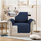H.Versailtex Reversible Chair Cover For Dogs Pet Water Repellent Sofa Cover Chair Slipcover 2' Thick Strap Slip-Resistant Chair Protector Soft Quilted Seat Width Up To 21'(Armchair, Navy/Beige)