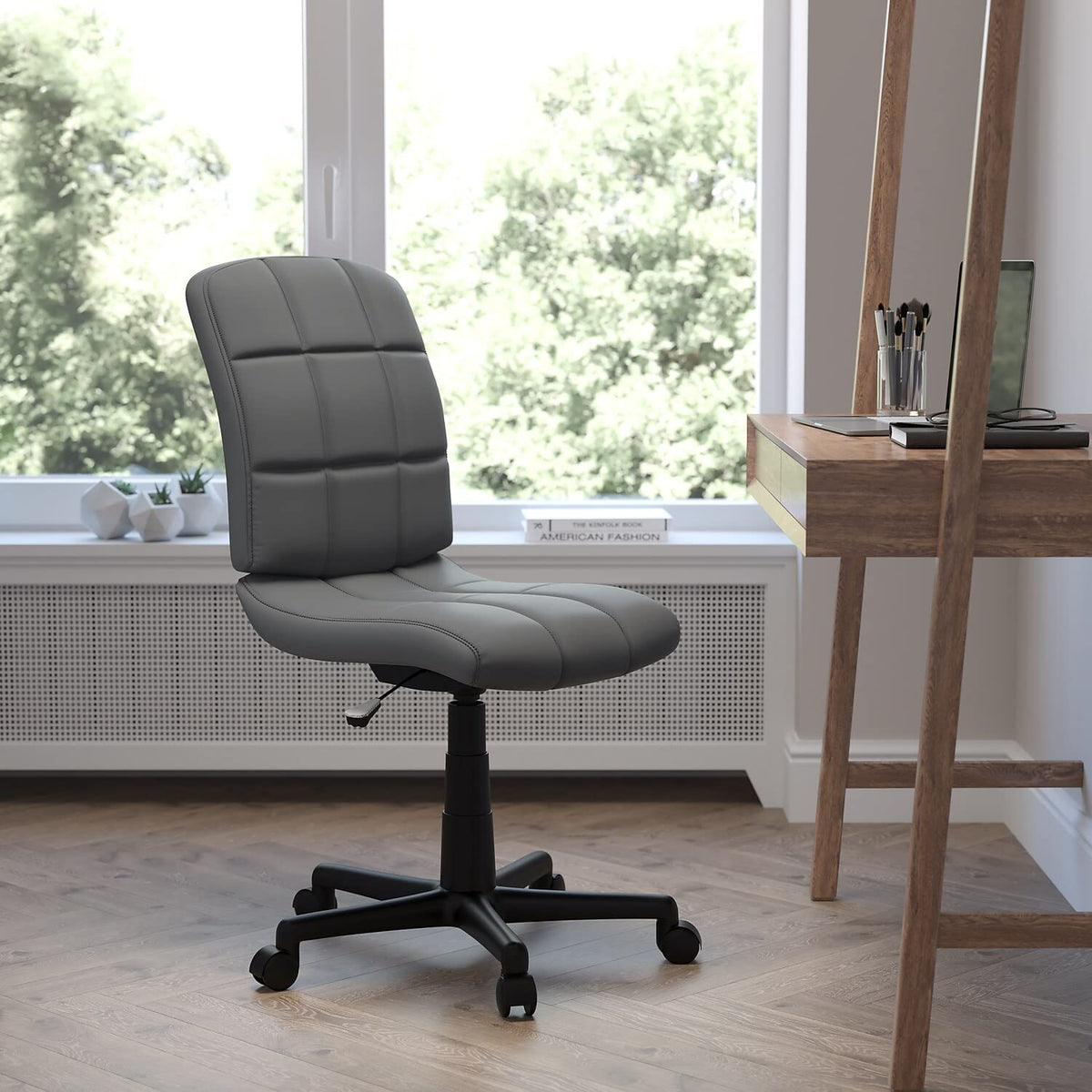 Flash Furniture Clayton Mid Back Swivel Task Chair - Gray Vinyl Upholstery - Tufted Back and 360° Swivel