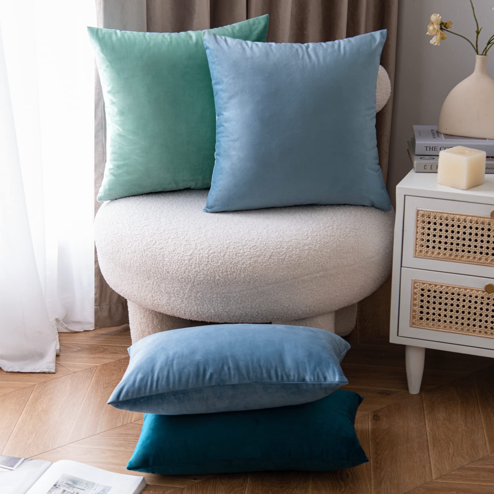 Emema Pack Of 2 Velvet Pillow Covers Decorative Square Pillowcase Soft Solid Cushion Case For Sofa Bedroom Car 16X16 Inch Light