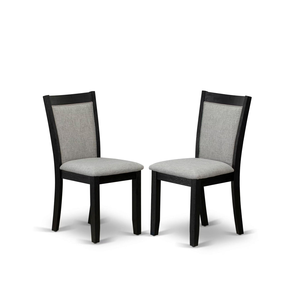 East West Furniture AMMZ3-AB6-50 3 Piece Dining Table Set Contains a Round Kitchen Table with Pedestal and 2 Dark Gotham Grey Linen Fabric Upholstered Chairs, 36x36 Inch, Wirebrushed Black