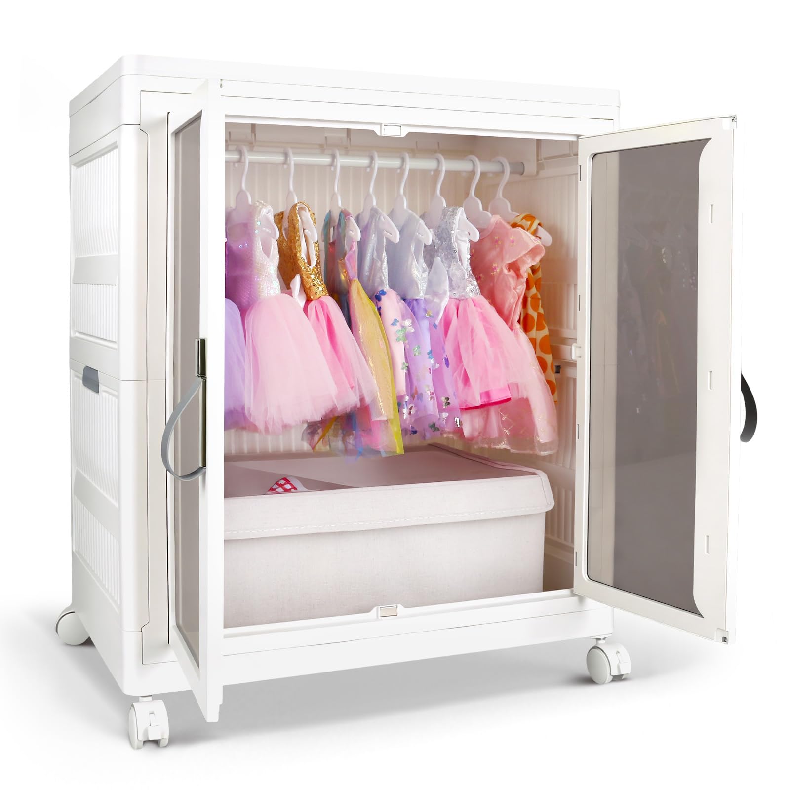 Large Closet Armoire for 18 Doll Clothes & Accessories - Stackable, Organizer Wardrobe Cabinet with Mysterious Gifts 10Pcs, Hang