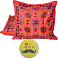 Little India Mirror Embroidery Hand Work Cotton 2 Piece Cushion Cover Set  Pink (Dli3Cus815)