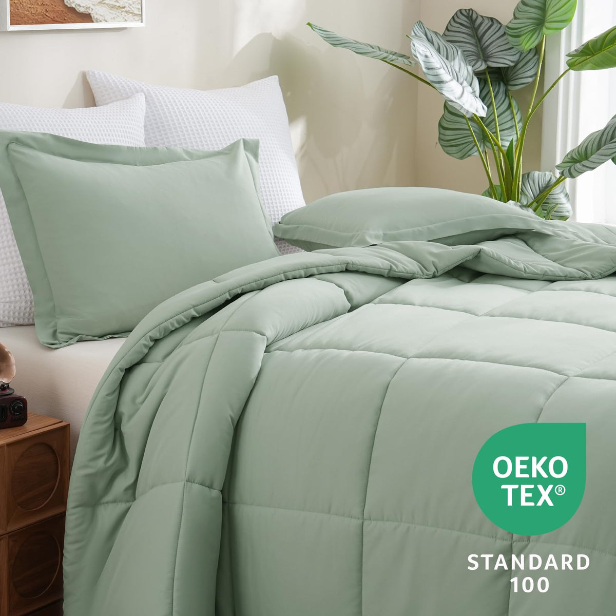 Cozylux Queen Comforter Set - Sage Green Comforter Queen Size, 3 Pieces Box Stitched Bed Set For All Seasons, Soft Lightweight Bedding Sets With 1 Down Alternative Comforter And 2 Pillow Shams