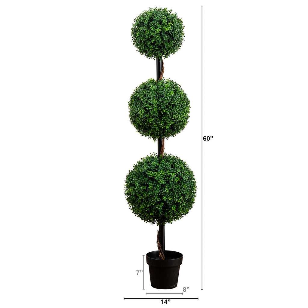 Nearly Natural 5Ft. Artificial Triple Ball Boxwood Topiary Tree (Indoor/Outdoor)