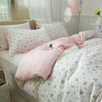 Floral Girls Duvet Cover Full Size Cotton Pink Floral Duvet Cover Chic Garden Flower Bedding Sets Lightweight Soft Aesthetic Flo
