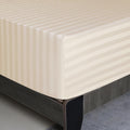 Queen Size Striped Fitted Sheet Only Beige Color, 100% Egyptian Cotton 600 Thread Count, 16'' Deep Pocket Premium Cotton Mattres