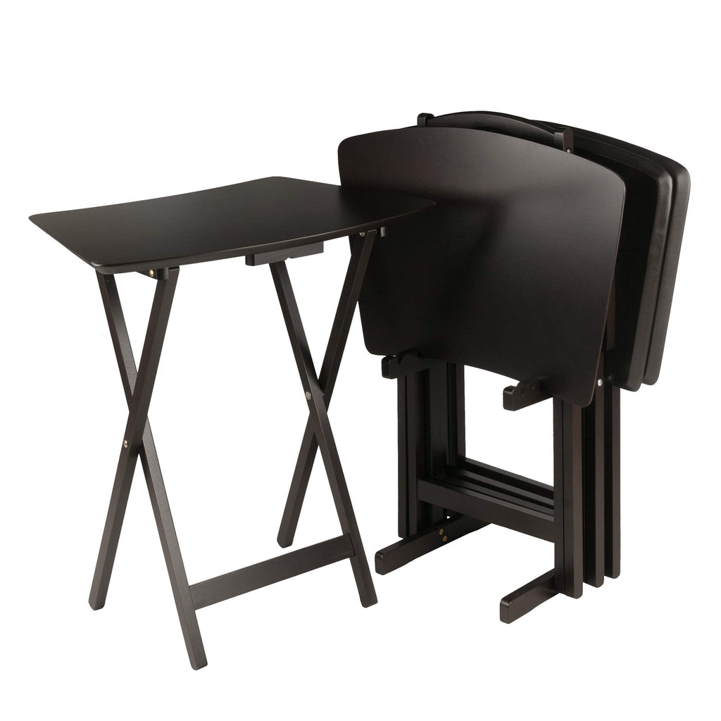 Ergode Wood Anila 5-Piece Snack Table Set | Folding Trays | Enhance Entertaining Experience