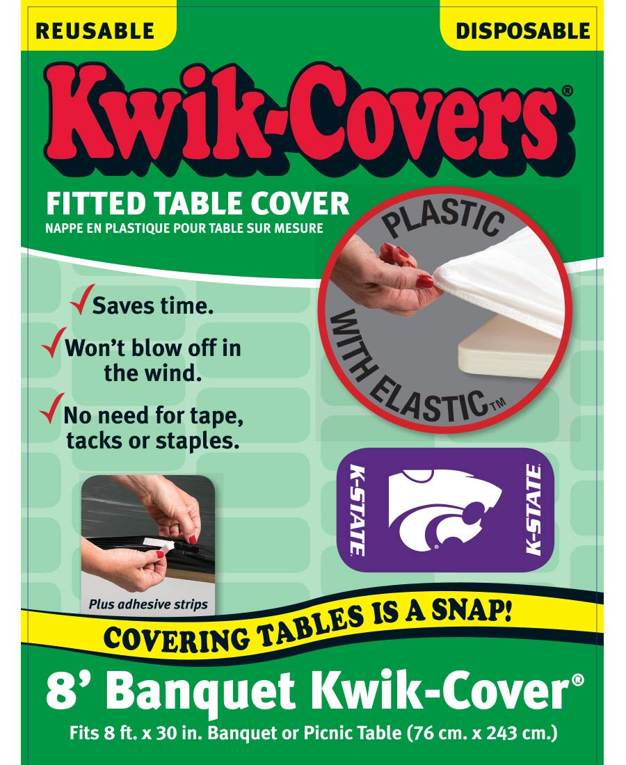Collegiate Kwik-Covers Rectangle Plastic Table Covers, Bundle Of 2 (Kansas State University, 8')