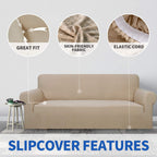 Znsayotx 1 Piece Jacquard Couch Covers For 2 Cushion Couch High Stretch Loveseat Slipcover For Pets Dogs Anti Slip Love Seat Sofa Slipcover Furniture Protector (Loveseat, Khaki)