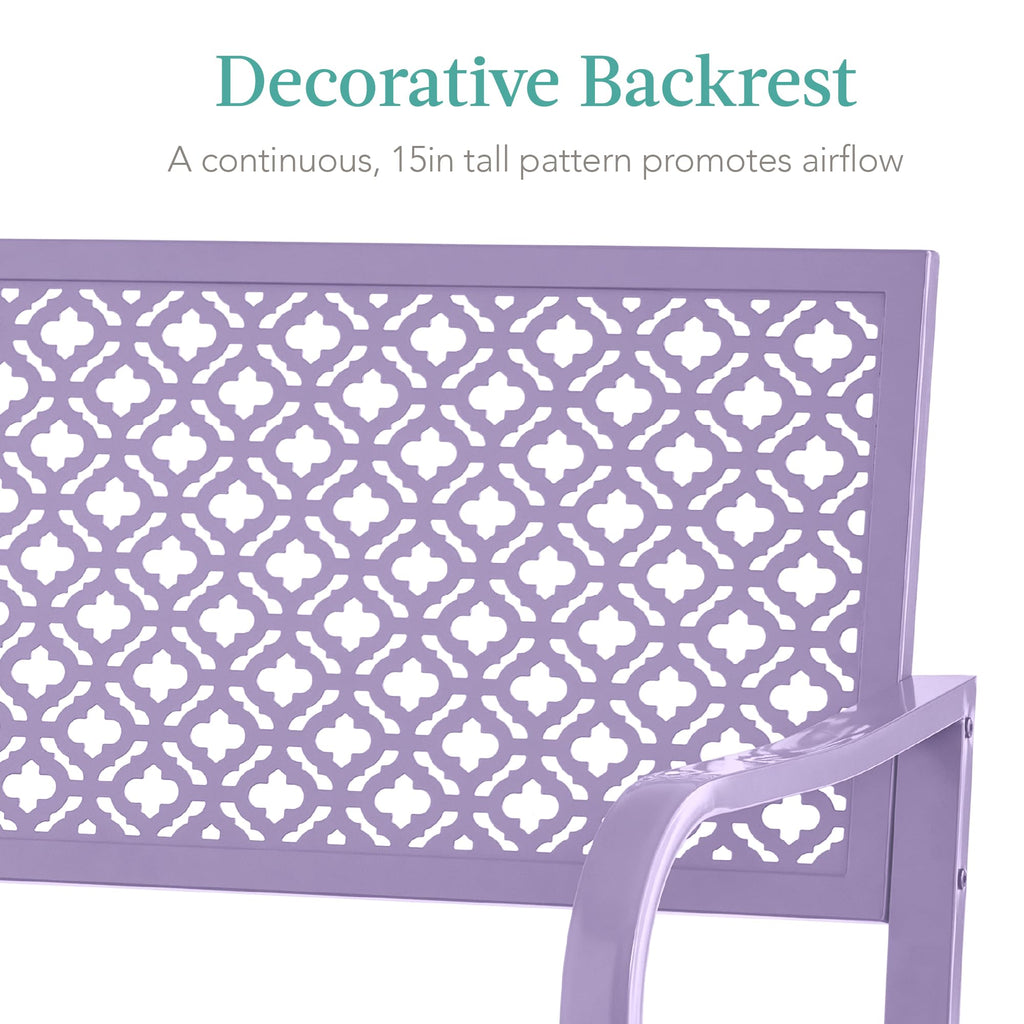 Best Choice Products Outdoor Bench 2-Person Metal Steel Benches Furniture For Garden, Patio, Porch, Entryway W/Geometric Backrest, 790Lb Capacity - Lavender