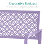 Best Choice Products Outdoor Bench 2-Person Metal Steel Benches Furniture For Garden, Patio, Porch, Entryway W/Geometric Backrest, 790Lb Capacity - Lavender