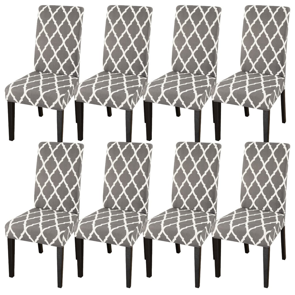 Jqinhome Dining Room Chair Covers Set Of 8, High Stretch Chair Slipcover Removable Washable Chair Seat Protector Cover For Home Party Hotel Wedding Ceremony (Grey White)